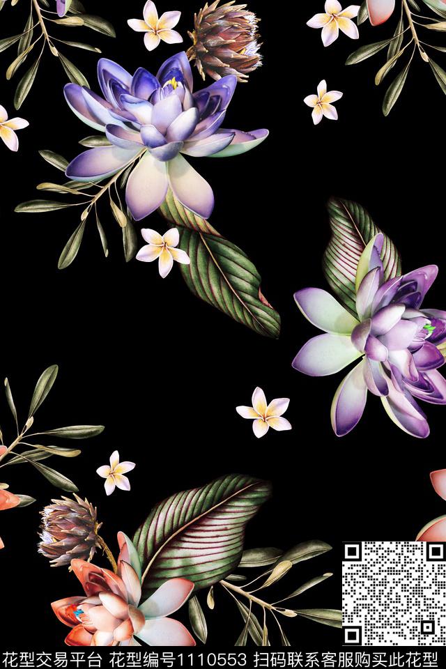植物满版散花花卉数码印花华亿平台下载（图片编号: 1110553） - 瓦栏（Walan）