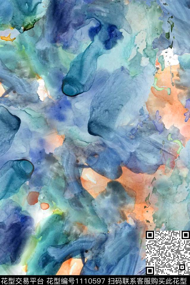 肌理水墨风抽象数码印花华亿平台下载（图片编号: 1110597） - 瓦栏（Walan）