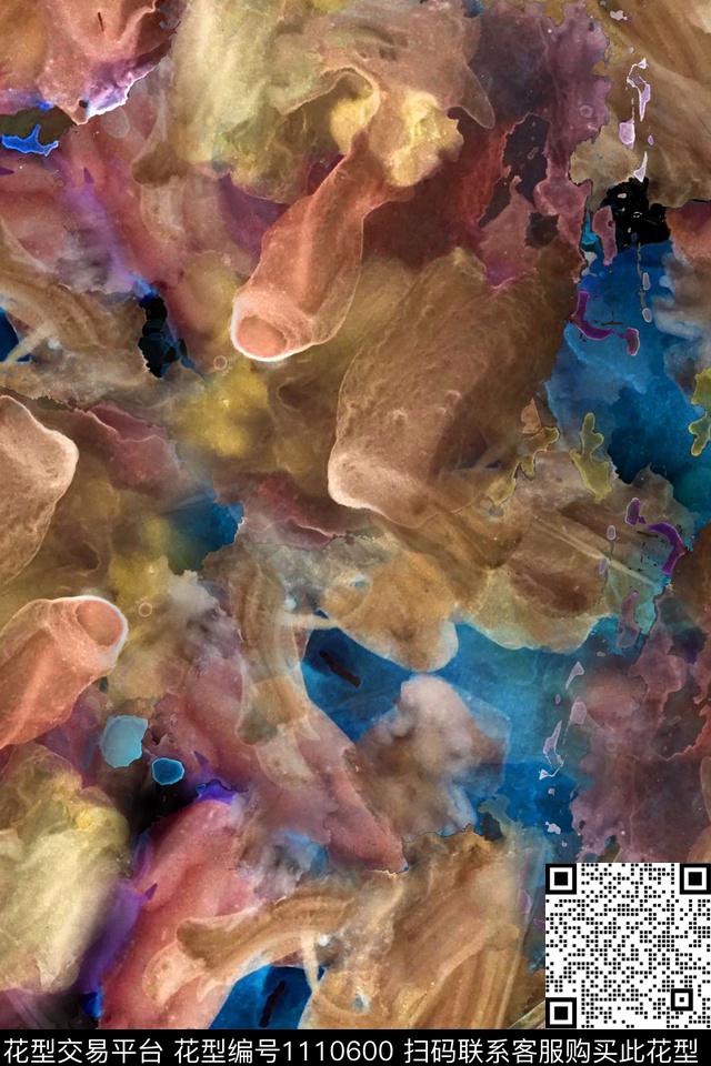 肌理水墨风抽象数码印花华亿平台下载（图片编号: 1110600） - 瓦栏（Walan）