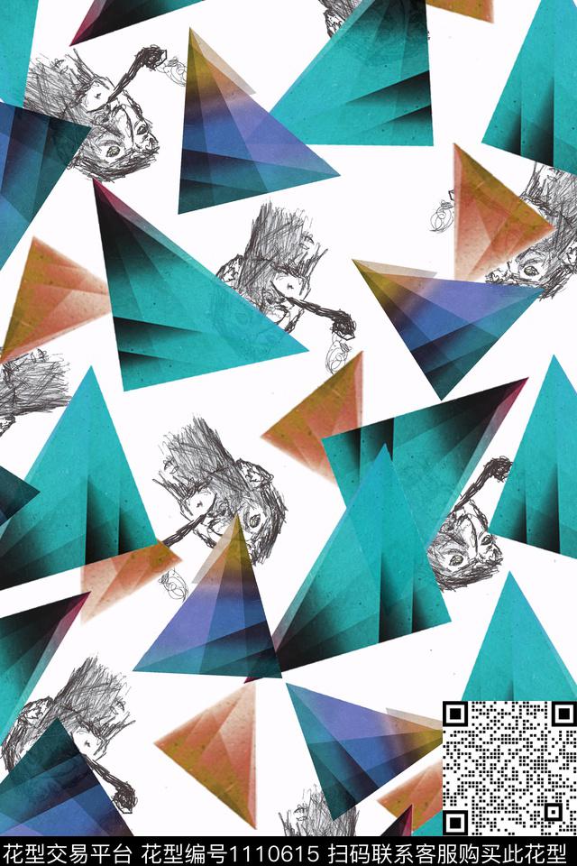 几何人物抽象传统印花华亿平台下载（图片编号: 1110615） - 瓦栏（Walan）