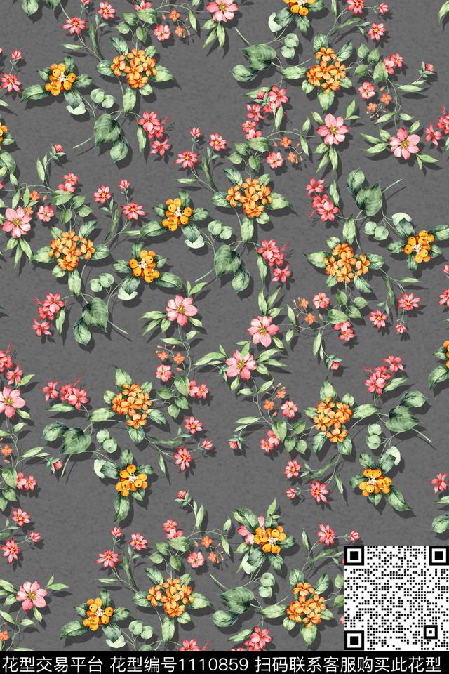 女装小碎花黑底花卉数码印花华亿平台下载（图片编号: 1110859） - 瓦栏（Walan）