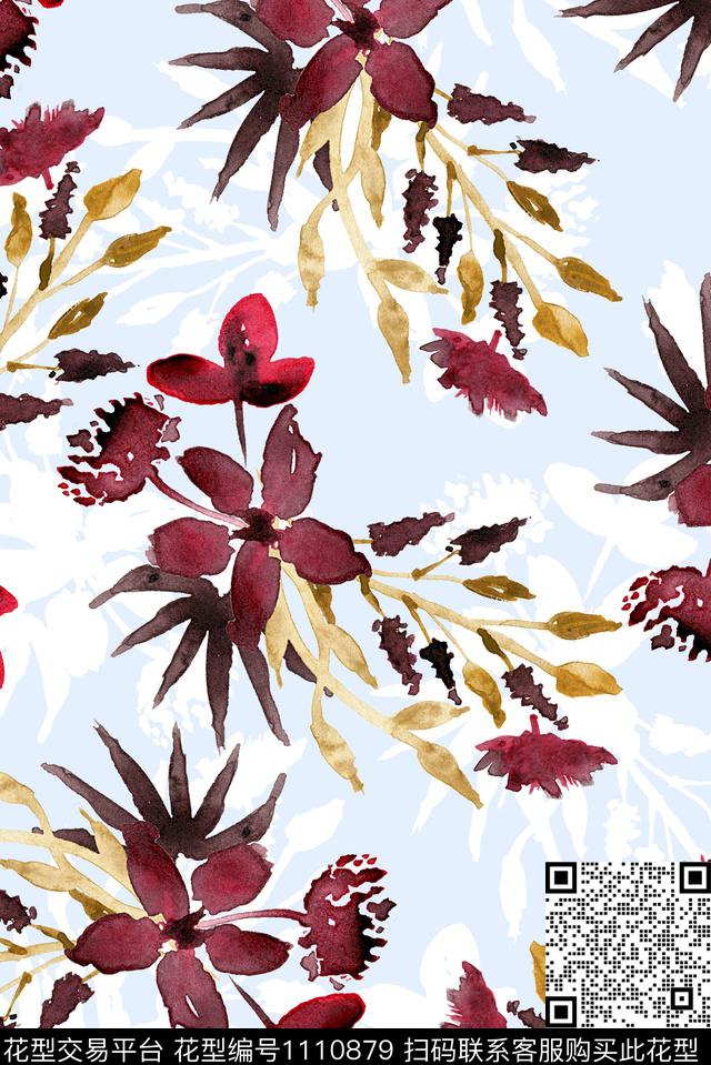 水彩花卉花卉绿植树叶数码印花华亿平台下载（图片编号: 1110879） - 瓦栏（Walan）