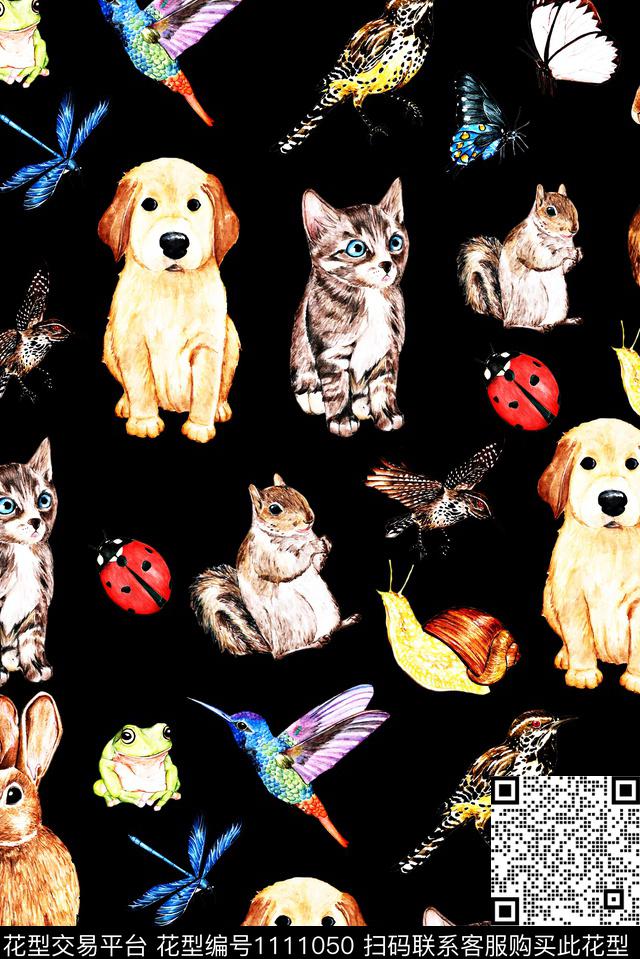 蜻蜓松鼠鸟数码印花华亿平台下载（图片编号: 1111050） - 瓦栏（Walan）