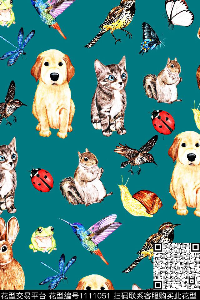 蜻蜓松鼠鸟数码印花华亿平台下载（图片编号: 1111051） - 瓦栏（Walan）