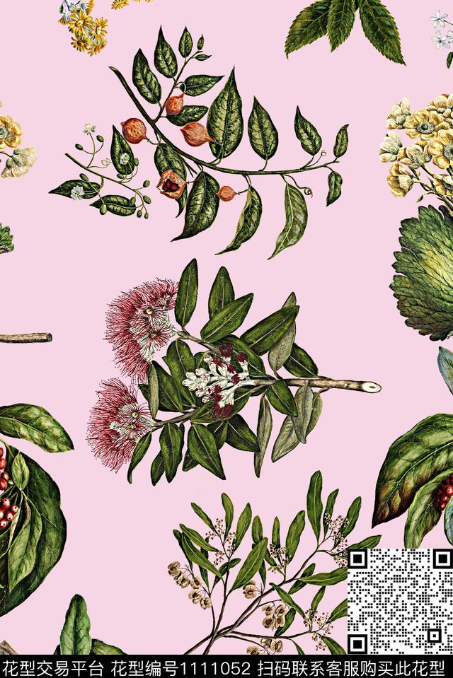 手绘大花手绘花卉女装数码印花华亿平台下载（图片编号: 1111052） - 瓦栏（Walan）