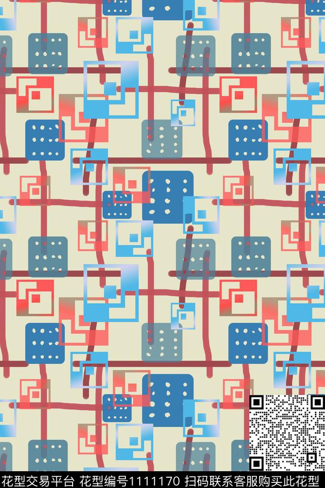 几何精致几何格子混搭数码印花华亿平台下载（图片编号: 1111170） - 瓦栏（Walan）