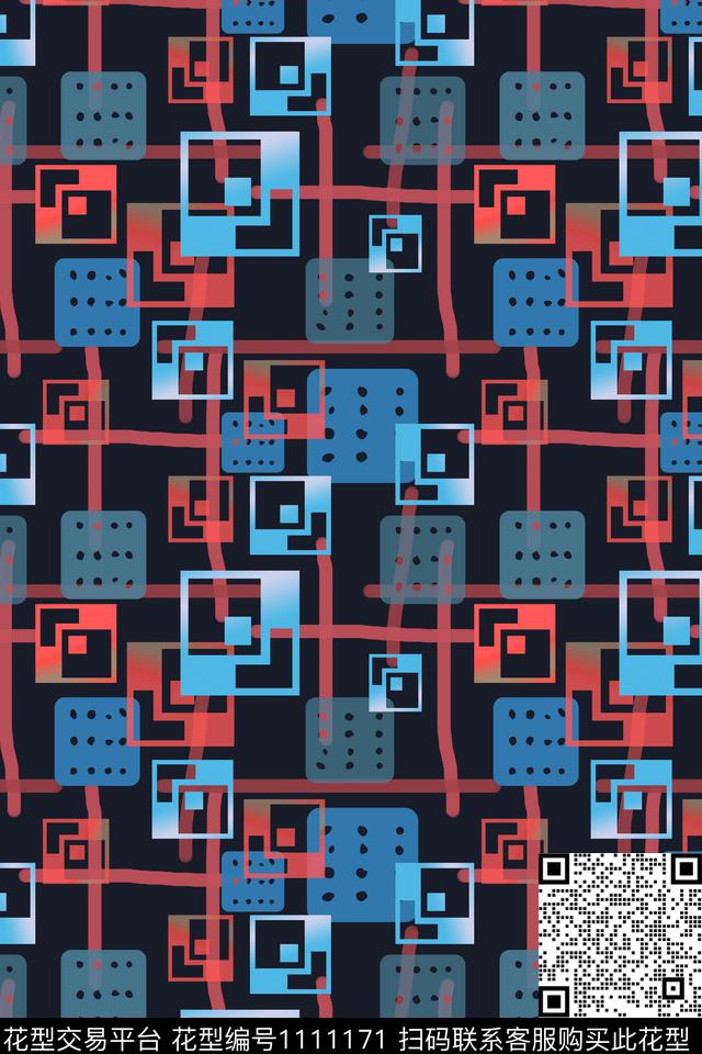 几何精致几何格子混搭数码印花华亿平台下载（图片编号: 1111171） - 瓦栏（Walan）