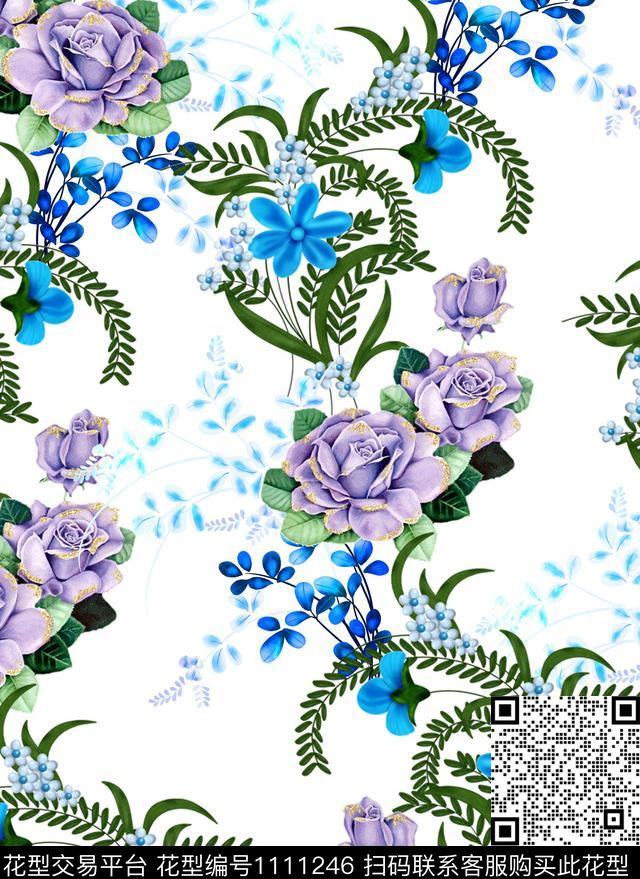 水彩花卉清爽底花卉花卉数码印花华亿平台下载（图片编号: 1111246） - 瓦栏（Walan）