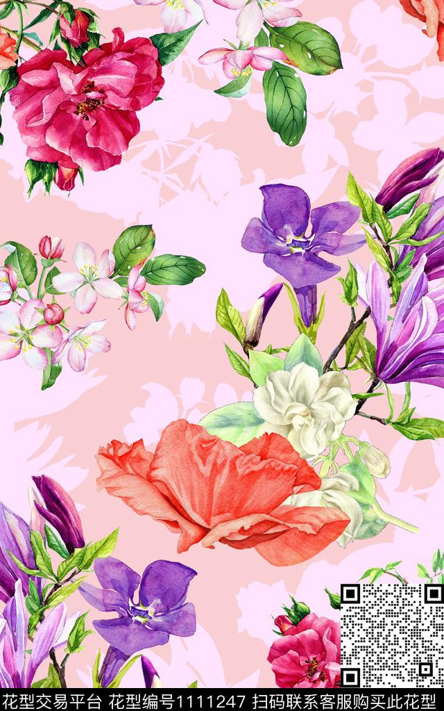 水彩花卉温室花卉花卉数码印花华亿平台下载（图片编号: 1111247） - 瓦栏（Walan）