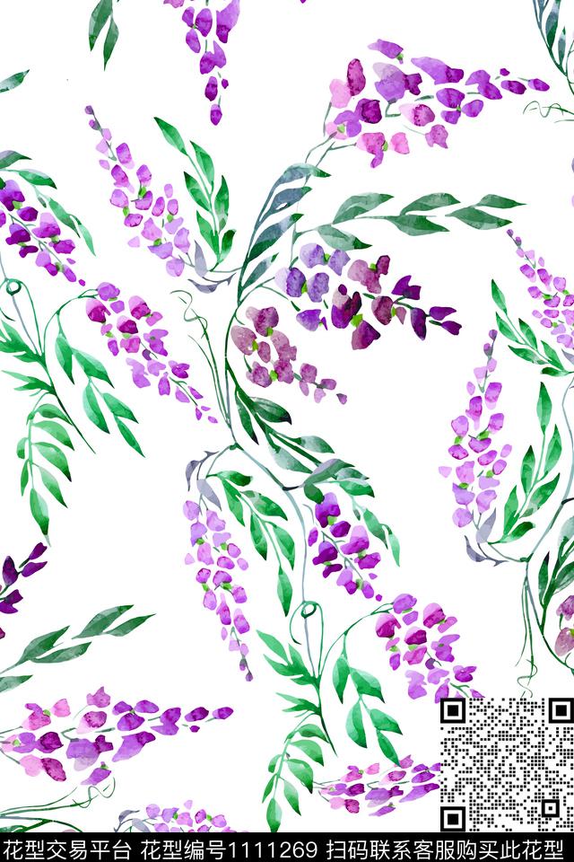 水彩花卉春夏华亿平台绿植树叶数码印花华亿平台下载（图片编号: 1111269） - 瓦栏（Walan）