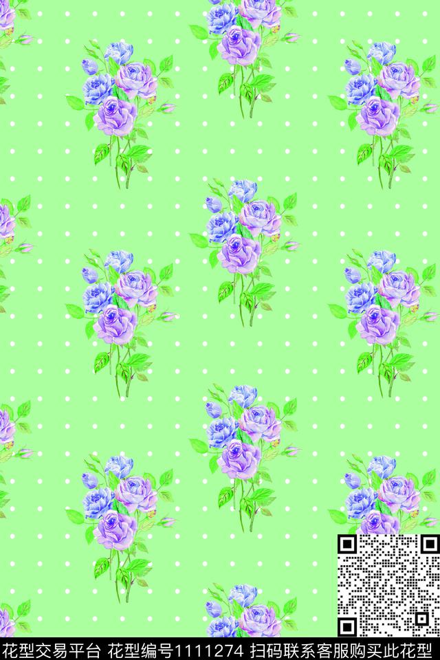 手绘花卉素雅波点数码印花华亿平台下载（图片编号: 1111274） - 瓦栏（Walan）