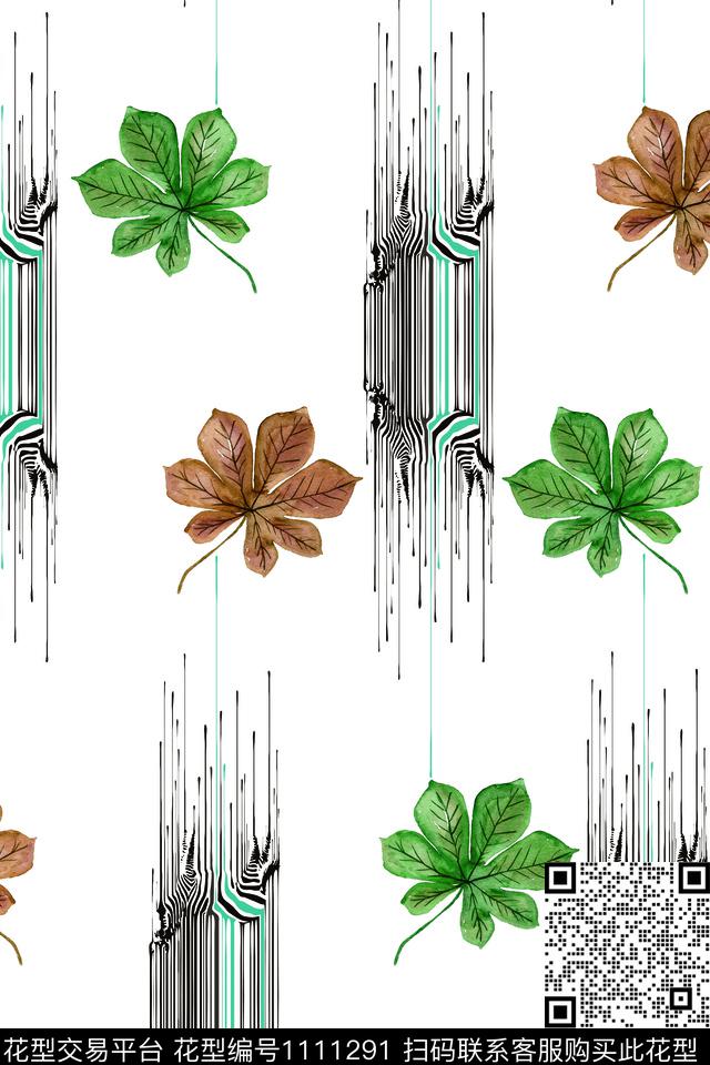 写意休闲绿植树叶数码印花华亿平台下载（图片编号: 1111291） - 瓦栏（Walan）