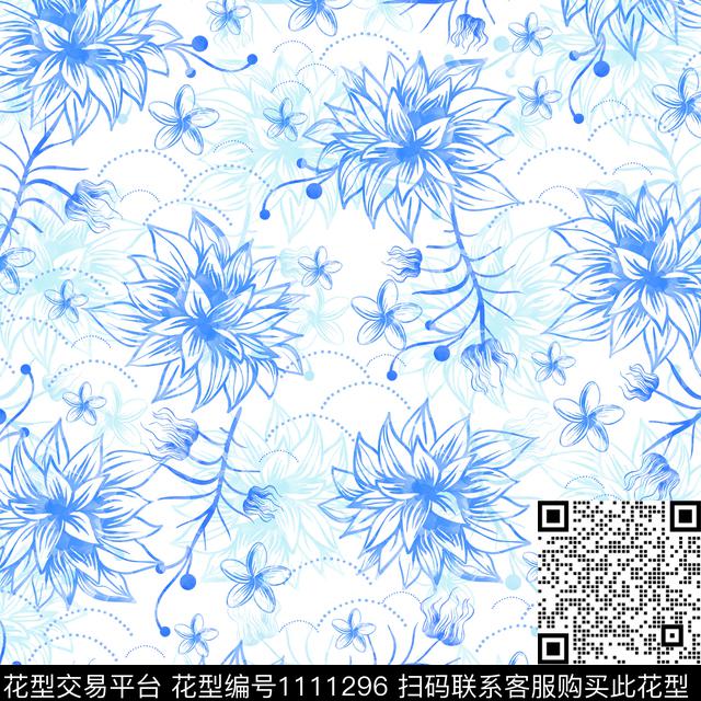 手绘花卉水墨风数码华亿平台数码印花华亿平台下载（图片编号: 1111296） - 瓦栏（Walan）