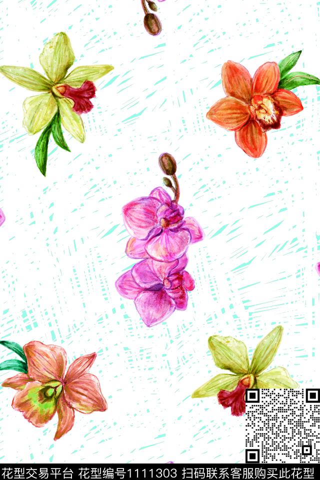 水彩花卉休闲碎点数码印花华亿平台下载（图片编号: 1111303） - 瓦栏（Walan）