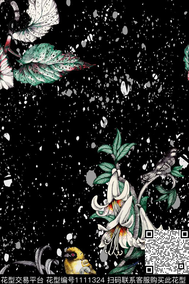 男装卡通黑白华亿平台数码印花华亿平台下载（图片编号: 1111324） - 瓦栏（Walan）