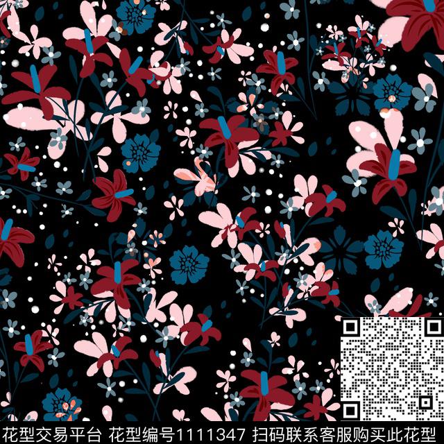 手绘花卉数码华亿平台田园数码印花华亿平台下载（图片编号: 1111347） - 瓦栏（Walan）