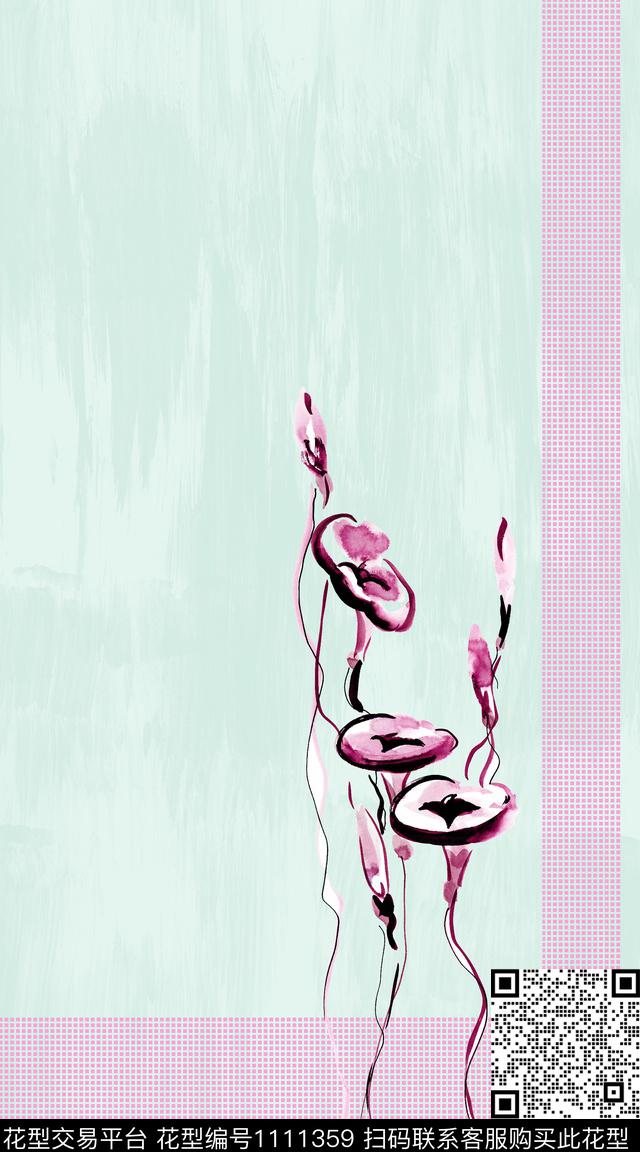 手绘花卉定位花大牌风数码印花华亿平台下载（图片编号: 1111359） - 瓦栏（Walan）