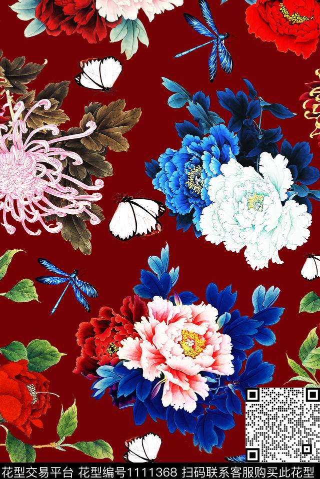 牡丹手绘花卉女装数码印花华亿平台下载（图片编号: 1111368） - 瓦栏（Walan）