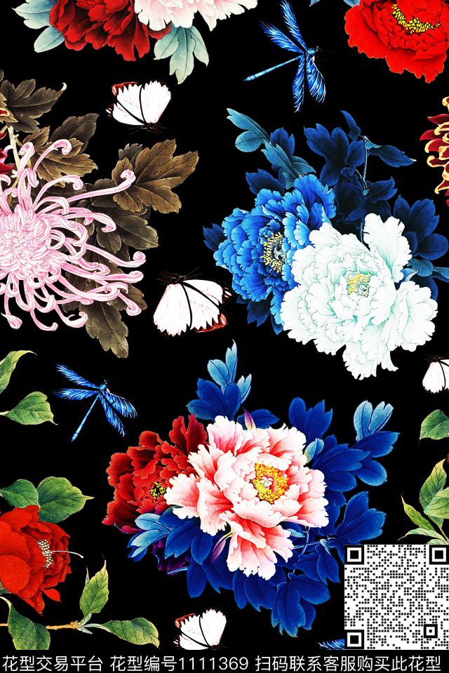 牡丹手绘花卉女装数码印花华亿平台下载（图片编号: 1111369） - 瓦栏（Walan）