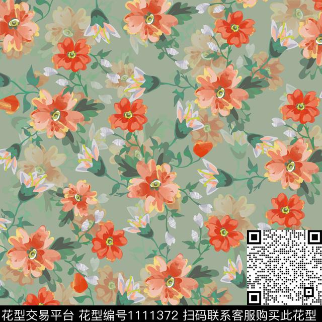 手绘花卉数码华亿平台田园数码印花华亿平台下载（图片编号: 1111372） - 瓦栏（Walan）