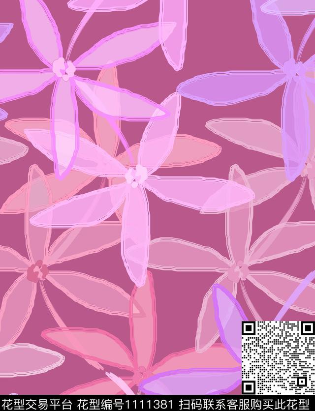 手绘花卉混合拼接创意数码印花华亿平台下载（图片编号: 1111381） - 瓦栏（Walan）