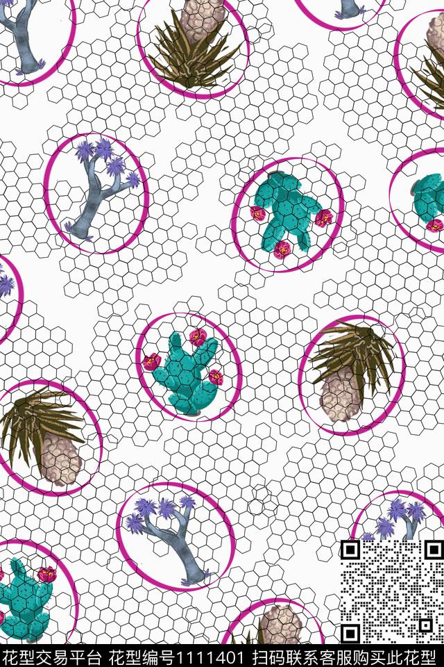 手绘花卉几何植物传统印花华亿平台下载（图片编号: 1111401） - 瓦栏（Walan）