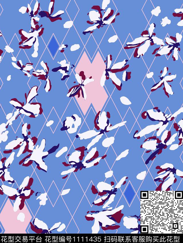 休闲几何抽象花卉传统印花华亿平台下载（图片编号: 1111435） - 瓦栏（Walan）