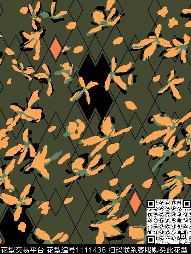 休闲几何抽象花卉传统印花华亿平台下载（图片编号: 1111438） - 瓦栏（Walan）
