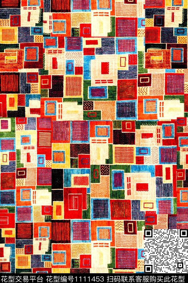 格子几何复古数码印花华亿平台下载（图片编号: 1111453） - 瓦栏（Walan）