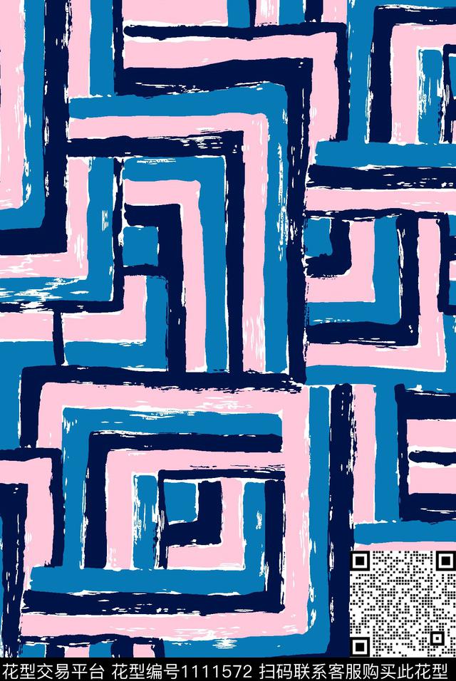 几何抽象回子格传统印花华亿平台下载（图片编号: 1111572） - 瓦栏（Walan）
