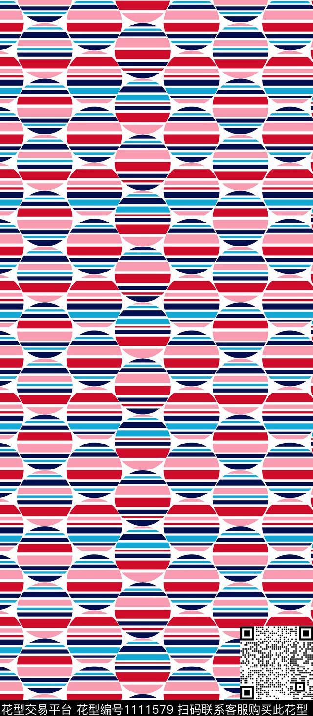 圆形几何条纹传统印花华亿平台下载（图片编号: 1111579） - 瓦栏（Walan）