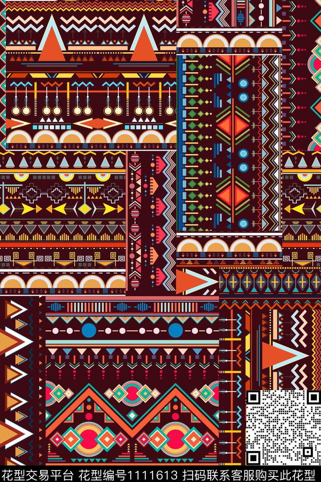 混合拼接部落风民族风传统印花华亿平台下载（图片编号: 1111613） - 瓦栏（Walan）