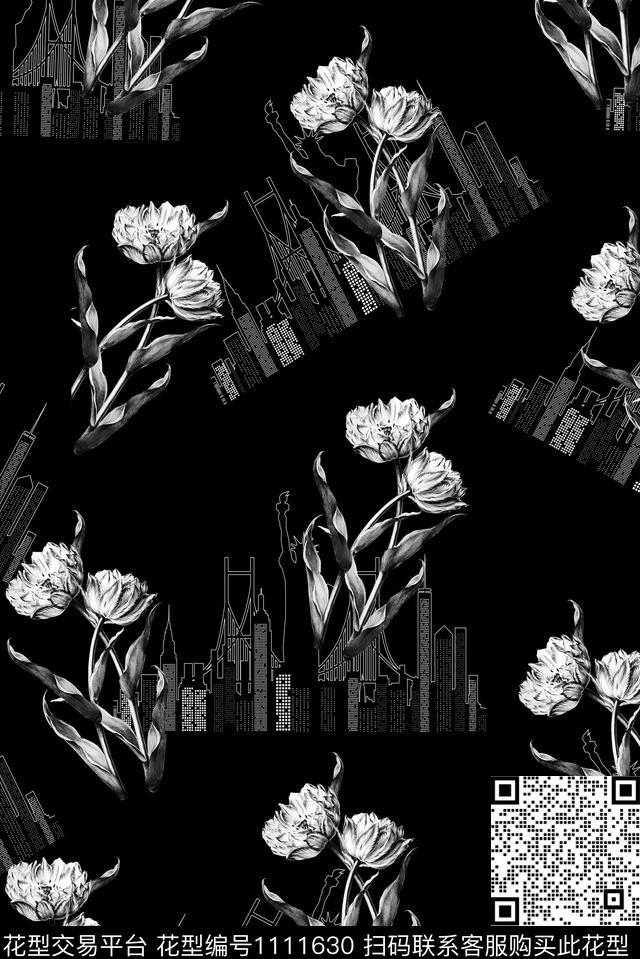 男装花卉黑底花卉数码印花华亿平台下载（图片编号: 1111630） - 瓦栏（Walan）