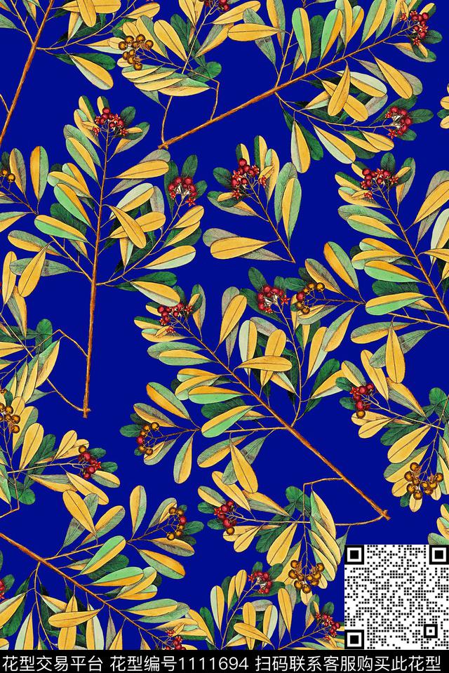 女装大牌风绿植树叶数码印花华亿平台下载（图片编号: 1111694） - 瓦栏（Walan）