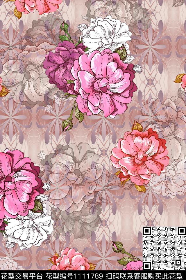 大牌风花卉复古数码印花华亿平台下载（图片编号: 1111789） - 瓦栏（Walan）