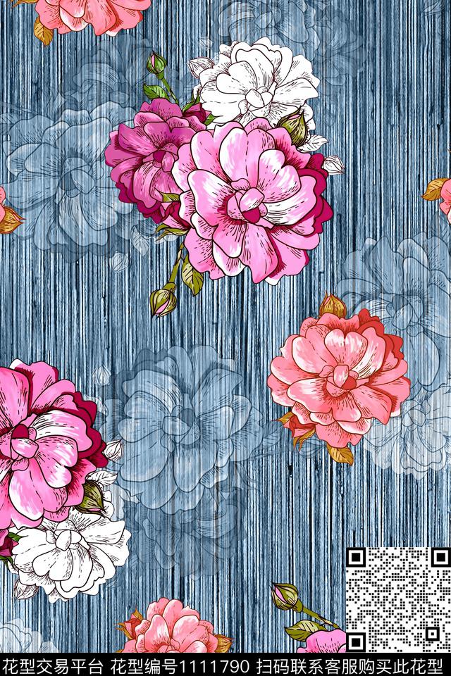 花卉复古数码印花华亿平台下载（图片编号: 1111790） - 瓦栏（Walan）