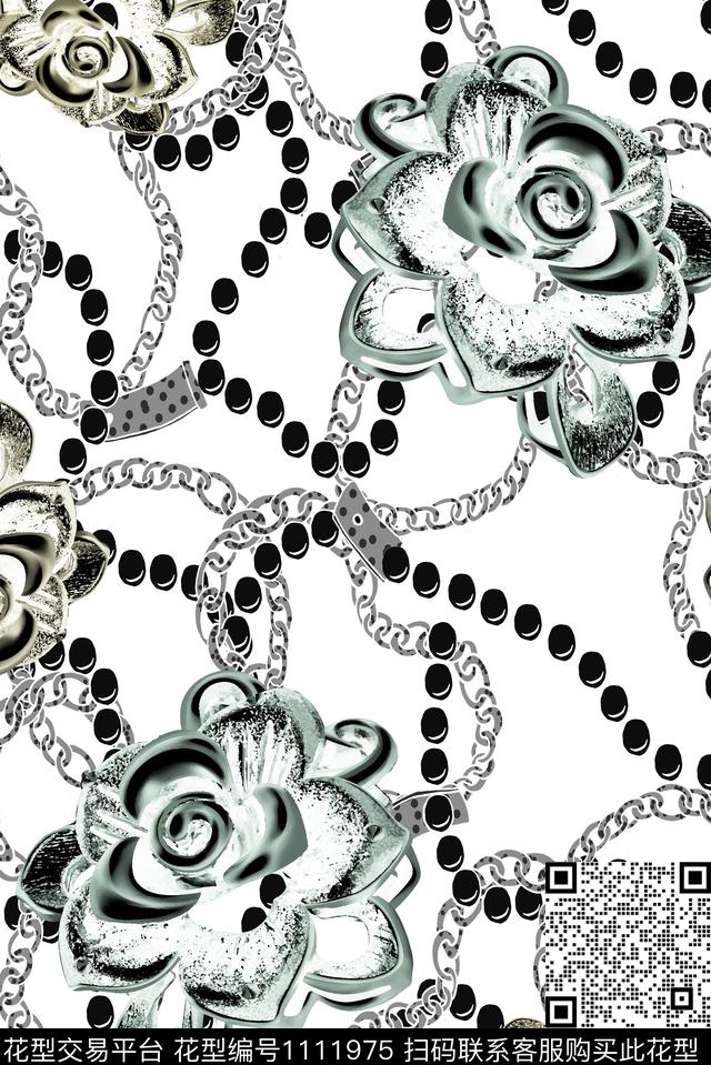 几何花卉珍珠数码印花华亿平台下载（图片编号: 1111975） - 瓦栏（Walan）