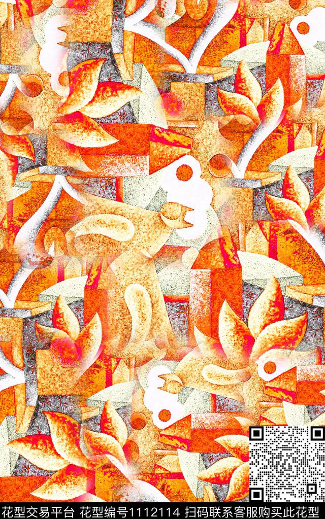 笔触肌理抽象数码印花华亿平台下载（图片编号: 1112114） - 瓦栏（Walan）