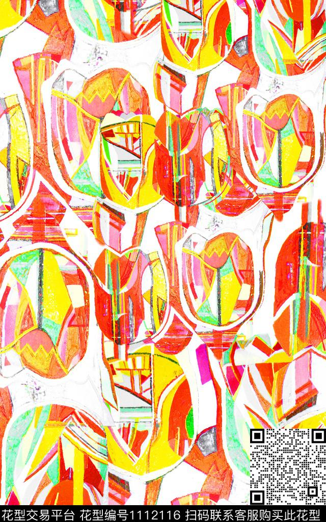 笔触肌理抽象数码印花华亿平台下载（图片编号: 1112116） - 瓦栏（Walan）