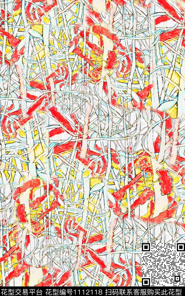 笔触肌理抽象数码印花华亿平台下载（图片编号: 1112118） - 瓦栏（Walan）
