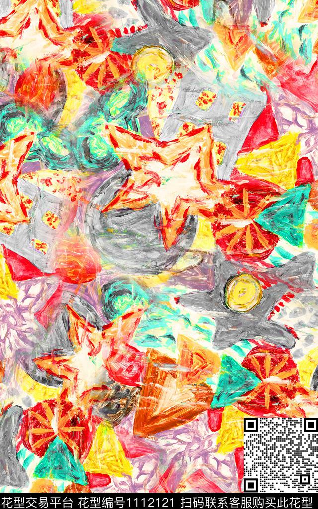 笔触肌理抽象数码印花华亿平台下载（图片编号: 1112121） - 瓦栏（Walan）