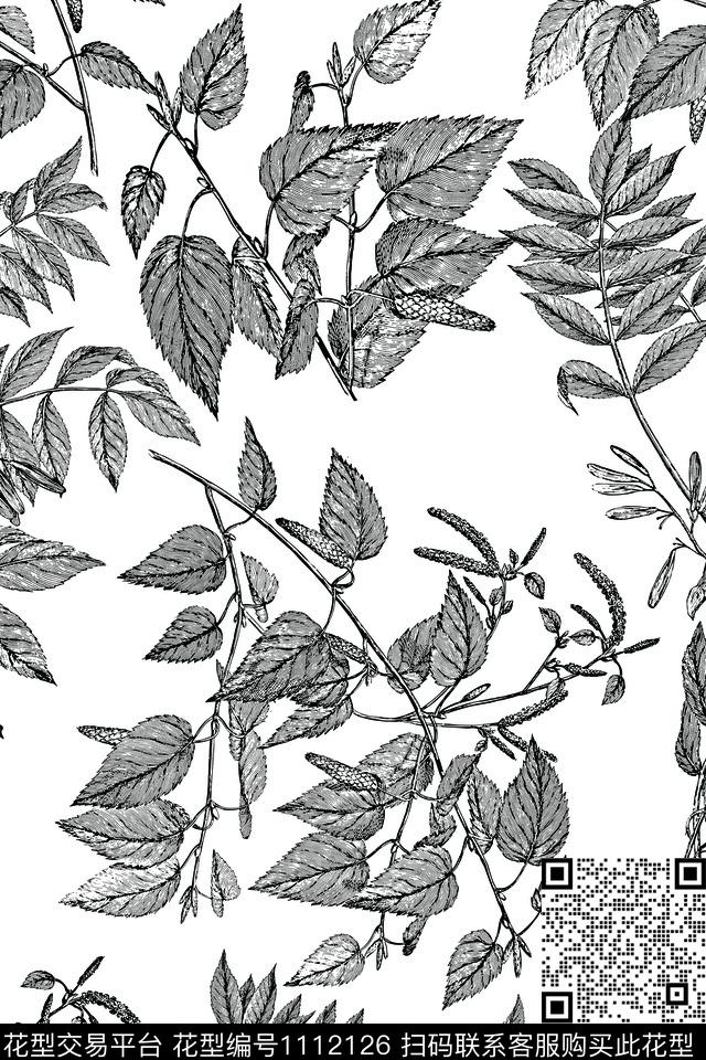 线条花卉线条画素色数码印花华亿平台下载（图片编号: 1112126） - 瓦栏（Walan）