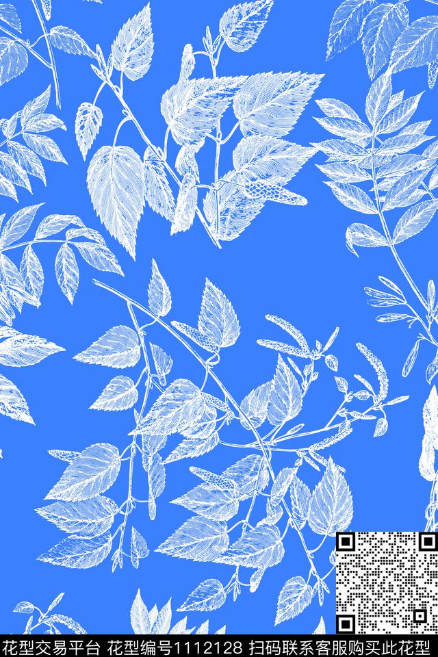 线条花卉线条画素色数码印花华亿平台下载（图片编号: 1112128） - 瓦栏（Walan）