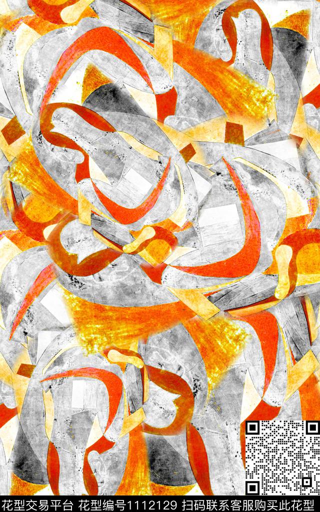 笔触肌理抽象数码印花华亿平台下载（图片编号: 1112129） - 瓦栏（Walan）