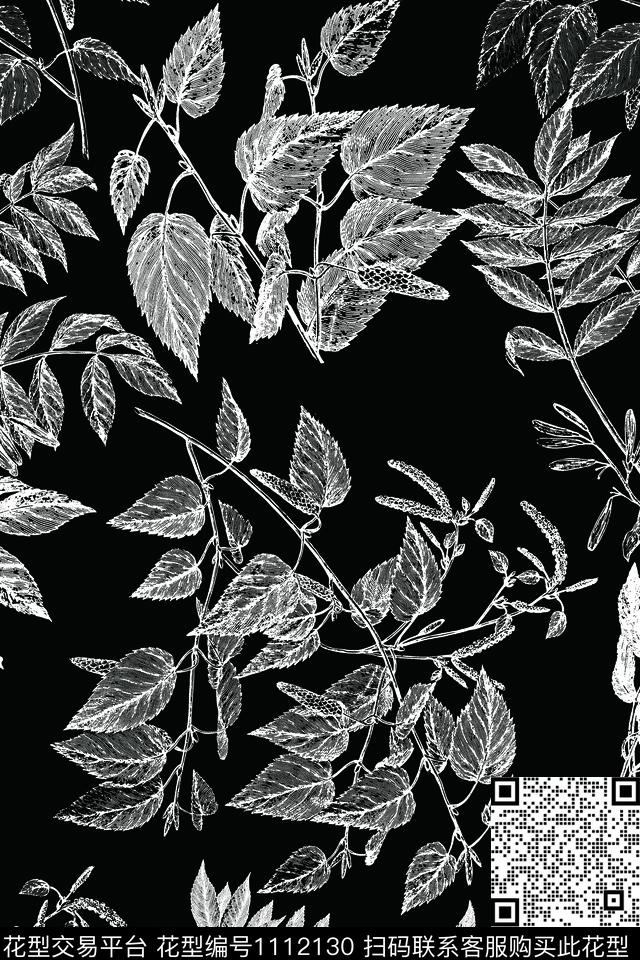 线条花卉线条画素色数码印花华亿平台下载（图片编号: 1112130） - 瓦栏（Walan）
