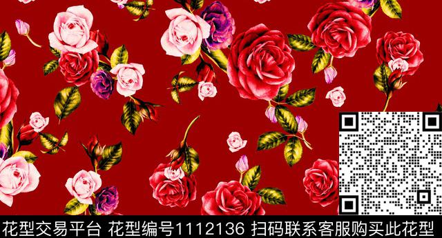 手绘大花花卉数码印花华亿平台下载（图片编号: 1112136） - 瓦栏（Walan）