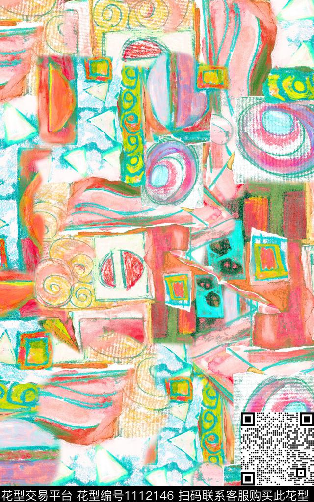 笔触肌理抽象数码印花华亿平台下载（图片编号: 1112146） - 瓦栏（Walan）