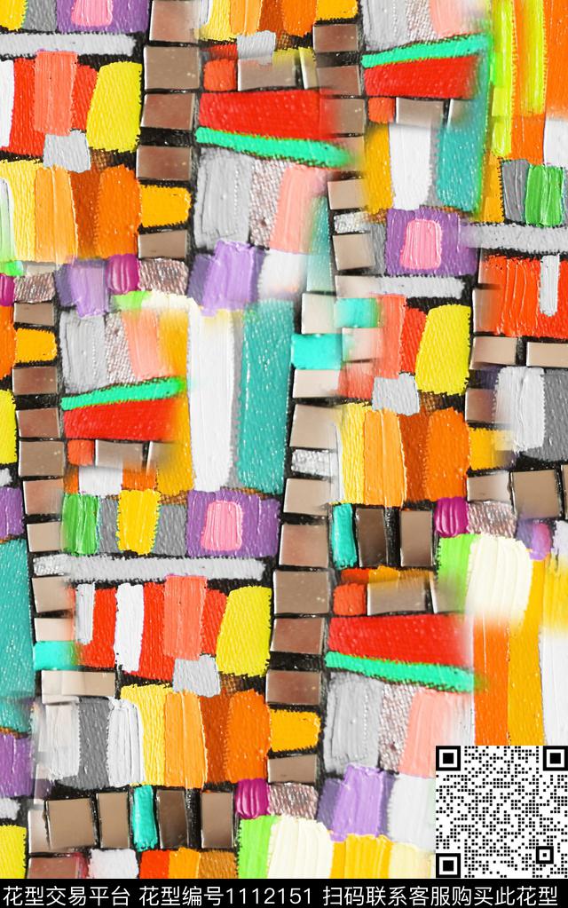 笔触肌理抽象数码印花华亿平台下载（图片编号: 1112151） - 瓦栏（Walan）