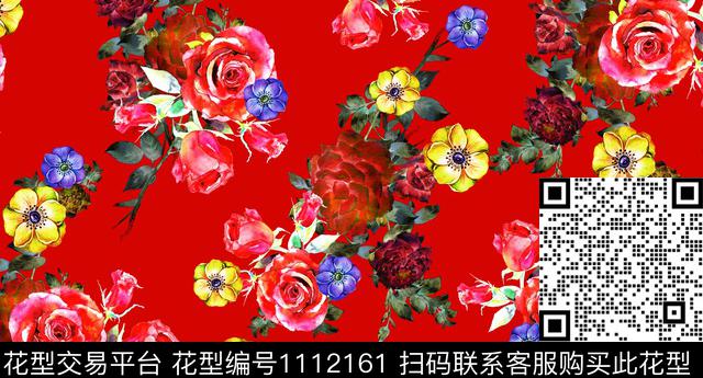 手绘大花花卉数码印花华亿平台下载（图片编号: 1112161） - 瓦栏（Walan）