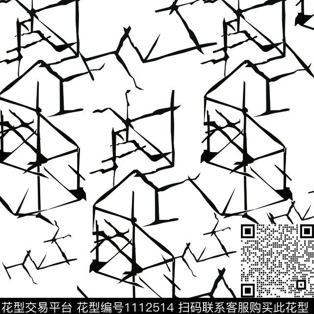 抽象黑白华亿平台几何数码印花华亿平台下载（图片编号: 1112514） - 瓦栏（Walan）